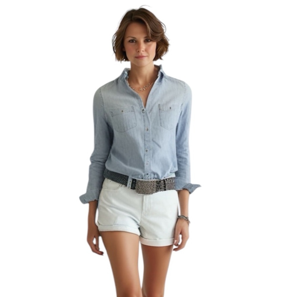 Wax Jean Blue Denim Blouse Long Sleeve Size Small